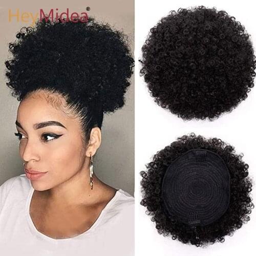 10“ Short Synthetic Afro Puff Ponytail for Natural Hair Kinky Curly Bun Ponytail Clip in Hair Extensions for Woman HeyMidea