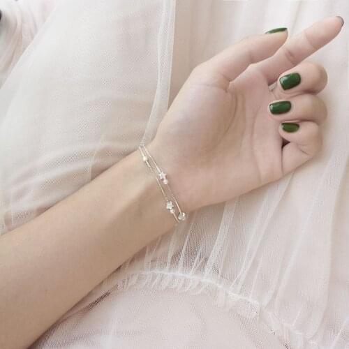 Dainty 925 Sterling Silver Star Bead Double Chain Bangle Bracelet For Women Korean Glitter Wedding Jewelry For Girl Gifts