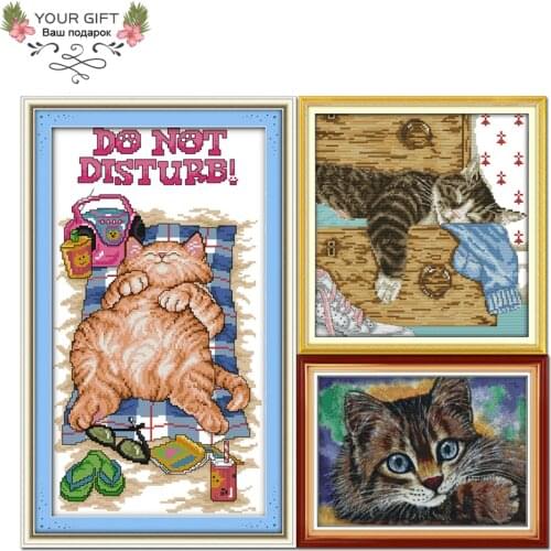 Joy Sunday D132(2)D176D687 Free Shipping Home Decor Lovely Lazy Sleeping Cat Animal Needlework Cross Stitch Kits