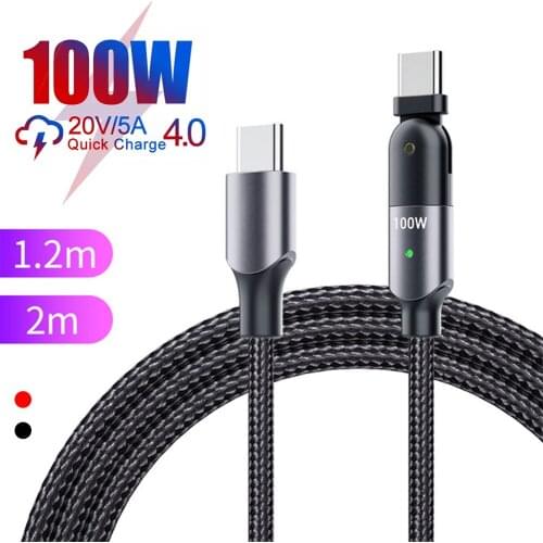5A PD 100W USB C To Type C Cable 180D Rotatable QC4.0 Fast Charger Cord USB-C Type-c Cable For MacBook Xiaomi Samsung Huawei