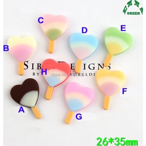 Heart Cabochons Ice Cream Pastel Rainbow Resin Charms for Slime 10pcs Kawaii Flatback Cabochon for accessories DIY scrapbooking