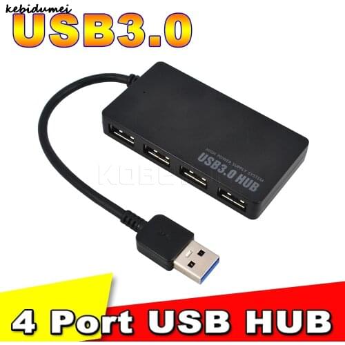 Kebidumei Protable USB 3.0 4 Port Hub USB3.0 Splitter Adapter 5Gbps Ultra Speed for Laptop Computer PC High Speed Power Supply