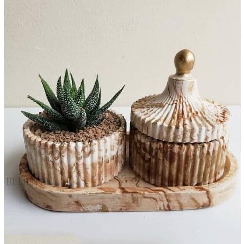 Round Striped Candle Jar Concrete Silicone Mold Round Flower Pot Silicone Mold Scented Candle Cement Container Mold