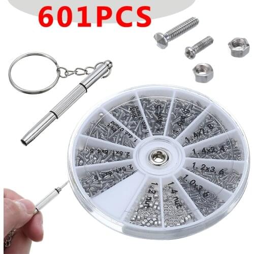 Mayitr 601pcs Durable Screws Nuts Assortment Kit Clock Watch Glasses Electronics Assortment Screwdriver Kit