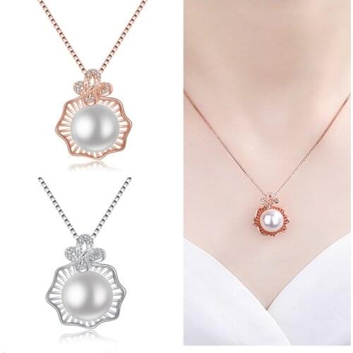 Cute Pearl Butterfly Necklace For Women Jewelry Vintage Silver Plated Chain Choker Necklace Female Party Accessories Rose Gold