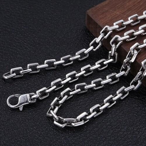 New Heavy solid S925 pure Silver Men Necklace Creative Fashionable Man Pop Box Chain Thick Maniac 7MM Silver Necklace for Men