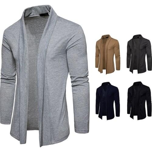 LUCLESAM Autumn Men Casual Scarf Collar Long Sleeve Cardigan Male Solid Color Sweater Jacket blusa de frio masculino