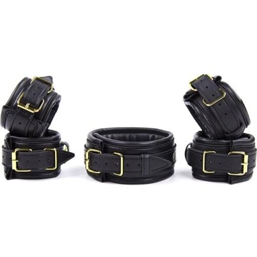 Leather Padded Hands Cuffs & Ankle Cuffs & Neck Collar Set ,BDSM Bondage Retraint BDSM Cosplay Sexy Costume Accessories Roleplay
