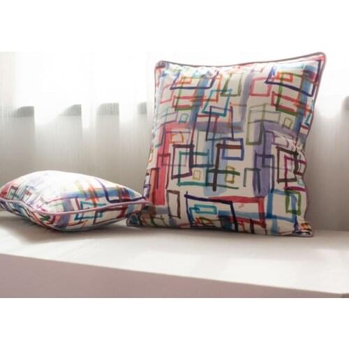 Pink Purple Piping Velvet Cushion Cover Colorful Square Printed Pillow Case Pillow Cover No Balling-up Without Stuffing