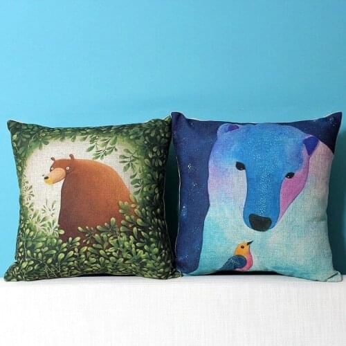 Bear pillow cover, Animal cute cartoon bear cotton linen throw pillow case pillowcase/houseware No Core