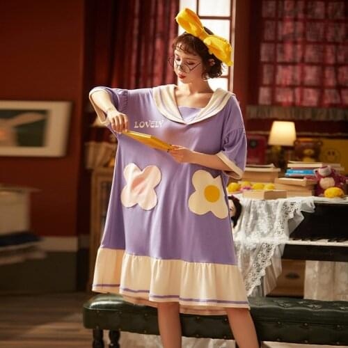 Cute Cartoon Plus Size 3XL Pregnant Nightdress Palace Style Princess Nightdress Loose Women 100% Cotton Leisure Nightgowns