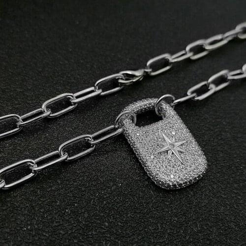 August new S925 sterling silver rectangular awning star pattern silver pendant necklace 2021 trend monaco jewelry gift