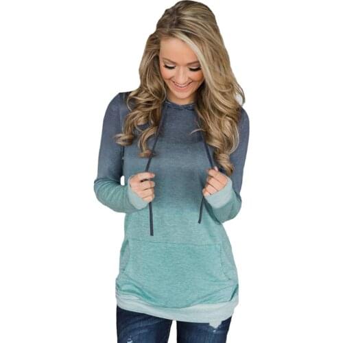 2019 autumn and winter new womens fashion casual sexy lace pocket gradient color hooded womens clothes