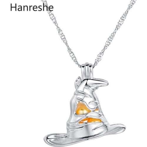 Hat Yellow Necklace Stainless Steel Pearl Pendant Necklaces Silver Color Chain Vintage Jewelry Gift Women Initial Long Necklace