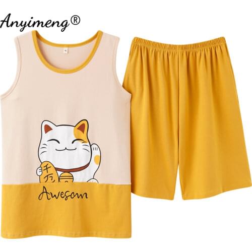 Pajamas for Women 2021 Summer New Fashion Home Clothes Sleeveless Soft Cotton Sleepwear Big Size 2xl 3xl Two Piece Set Nightwear