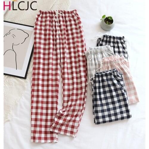 New Plaid Cotton Loose Ladies Pajama Pants Pyjama Trousers Women Men Sleep Bottoms Lounge Wear Sleep Pants Spring Summer