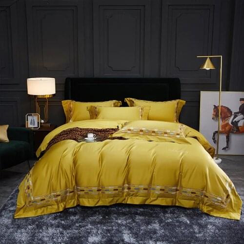 1000TC egyptian cotton Bedding sets Queen King size yellow Duvet cover Bed sheets/Elastic band fitted sheet linen set bed set