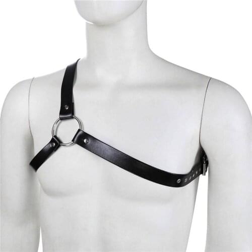 Sexy Men Faux Leather One Shoulder Bull Dog Harness Strap Macho Play Costume Night Club Fetish Wear