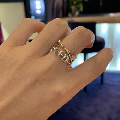 SOELLE Real 925 Sterling Silver Yellow Gold Color Triple Circles Finger Ring with Sliding Rings Pave Zircon Women Luxury Jewelry