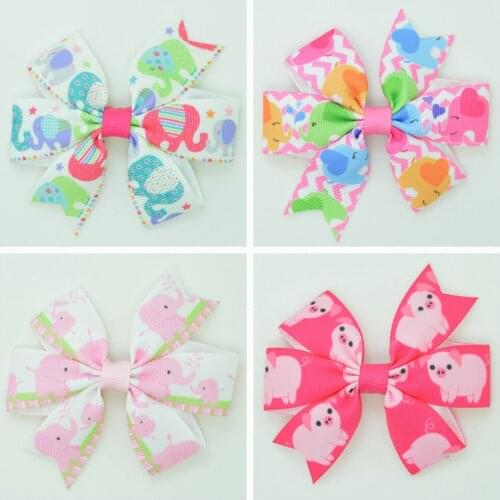 SUPWRF 3.1'' Elephant animal cute Girls Hair Bow With Clip Boutique Printed Ribbon headwear diy wholesale 20 PCS T0929