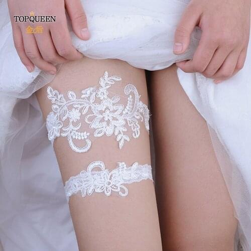 TOPQUEEN 2pcs/Set Wedding Garters Lace Embroidery Floral Sexy Garters for Women/Bride Thigh Ring Bridal Leg Garter TH09 TH10