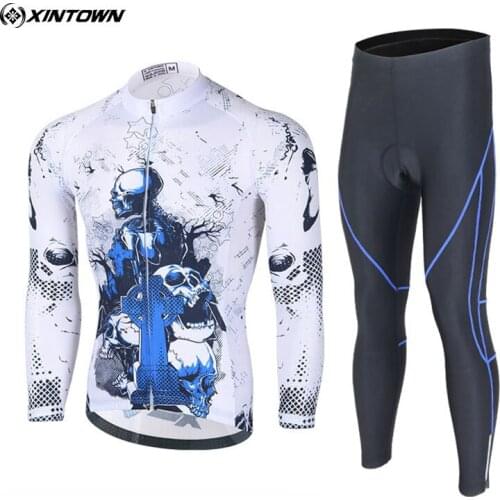 XINTOWN Team Mens Cycling Clothing Ropa Ciclismo Suits Outdoor Sports Wear Cycling Jersey Long Sleeve Bib Pants Set White S-3XL