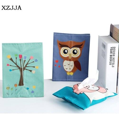 XZJJA Cartoon Cotton Linen Tissue Boxes Multifunction Mobile Car Storage bag Home Working Desktop Decoration Napkin Paper Bag