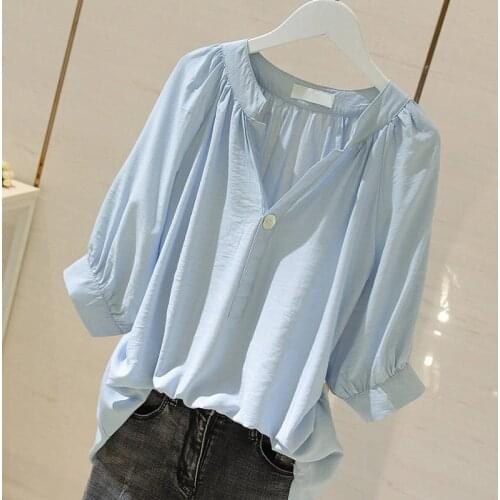 Oversized 4XL Chiffon Women T-Shirts Summer New 2021 V-Neck Loose All Match Female Pulls Outwear Tops