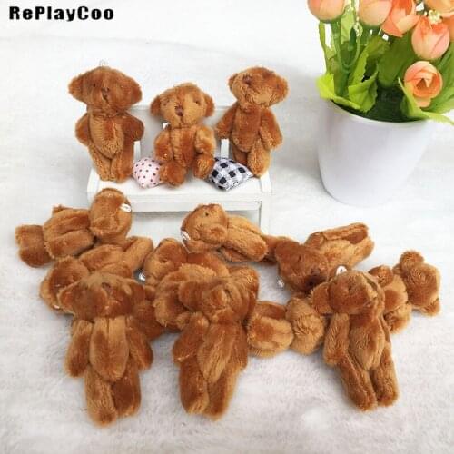 100PCS/LOT Joint Hairy Bear Plush Stuffed Dark Brown 6-8cm Teddy Bears Pendant Kids Toys Wedding Gifts Accessories dolls HMR010