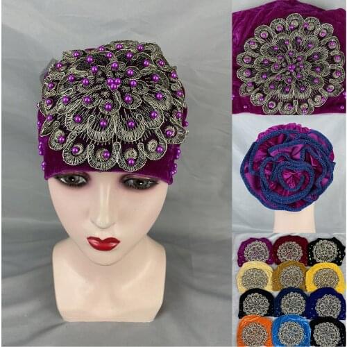 12pcs laest Elegant Turban Hat with Stones Embroider Women Ready Cap Headwear Casual India Bonnet Hat 1 Dozen