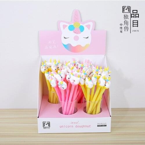48pcs Creative Stationery Student Pen Unicorn Donut Gel Pen 0.5 Full Needle Black Ink Pen School Supplies Office Supplies 0.5mm