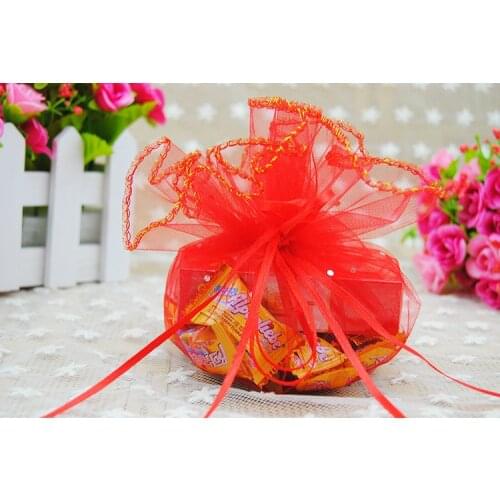 500pcs diameter 40cm red Round Organza Bag Drawstring jewelry packaging bags for Wedding/gift/food/candy/Christmas Yarn bag