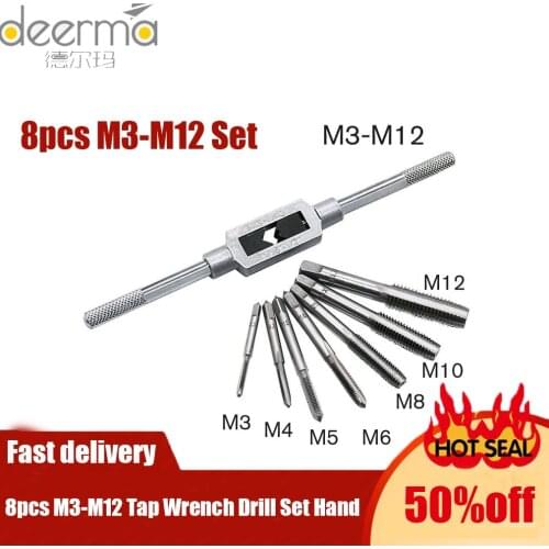 8pcs M3-M12 Tap Wrench Drill Set Hand Tapping Tools Metric Screw Thread Tap Twist Drill Bit Wrench Set M3 M4 M5 M6 M8 M10 M12