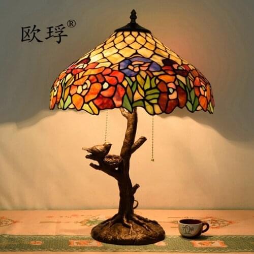 American Pastoral Tiffany stained glass table lamp for living room dining hall bedroom decoration bird bar lamp