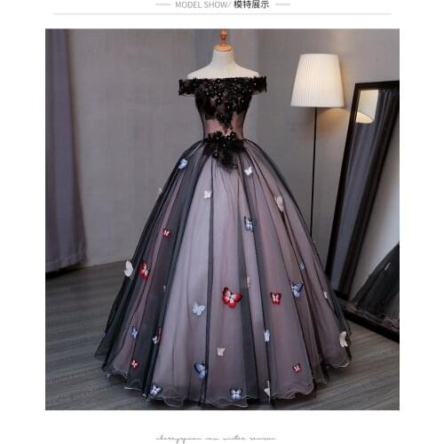 Black veil butterfly embroidery ball gown sissi long medieval dress Renaissance Gown princess gown Victorian/Marie Antoinette