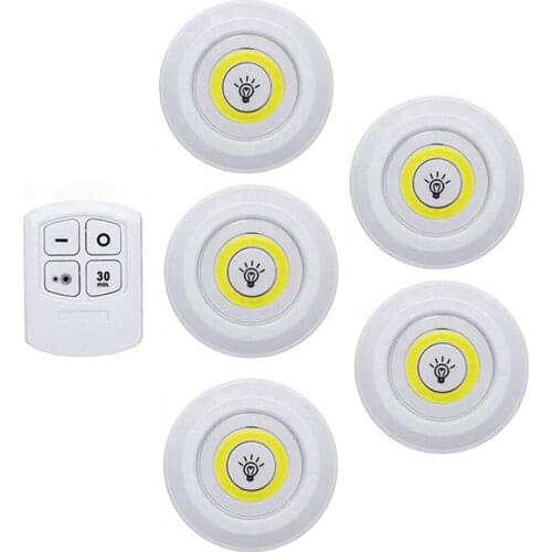 Battery Operated Dimmable LED Under Cabinet Light COB LED Puck Lights Closets Lights with Remote Control for Wardrobe Bathroom