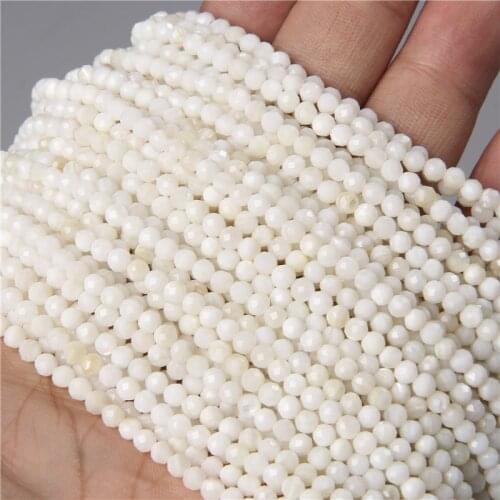 Natural 2/3/4MM Faceted White Freshwater Shell Beads Shiny Loose Small Spacer Bead For Women Jewelry Making Accessory Wholesale