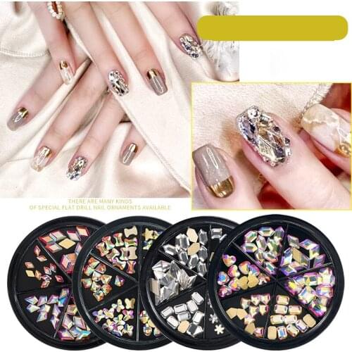 CHNRMJL 50Pcs/Wheel Irregular Crystal AB Flatback Nail Art Rhinestones Mix Shape Rainbow Glass Stones For 3D Nails Decorations