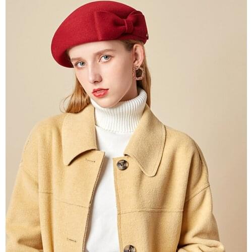 Lady Fedoras Wool Cap Woman Woolen Bowtie Cap Autumn Winter Beret Hat Bowler Hat Pumpkin Hat Dome Cap LM073