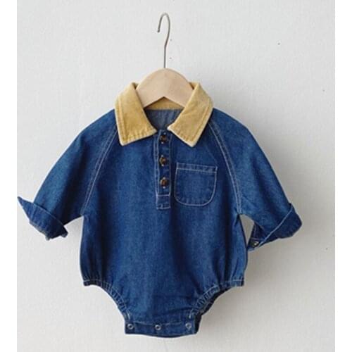 Baby Rompers for Boys Long Sleeve Jumpsuit for Toddler Boys Denim Bodysuit Casual Pocket Design Toddler Boys Set Overalls 0-24m