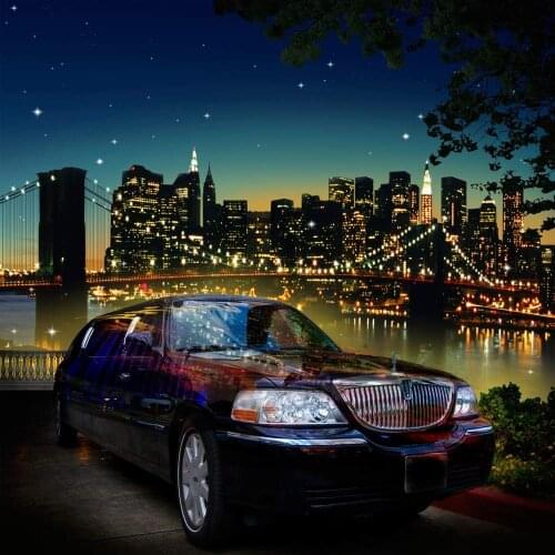 New york limo view city skyline car Bridge River background High quality Computer print party backdrops