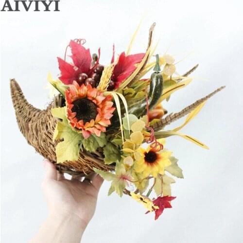 Foreign trade excellent product artificial flower Halloween pumpkin sunflower potted rattan fake flower set home decoration