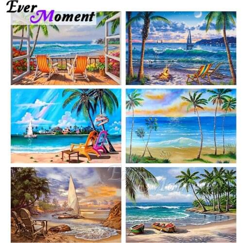 Ever Moment Diamond Painting Coconut Tree Painting By Diamond Full Square Resin Drill Emoboridery Mosaic Gift Handicraft ASF2192