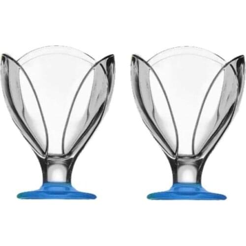 Paşabahçe 51638 Blue Color Footed Ice Cream Pudding Container 2 Pieces