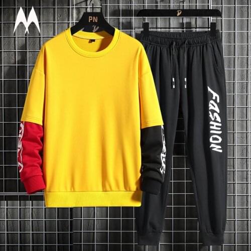 Patchwork Long Sleeved Sportswear Mens Fashion Print Set Casual 2 Piece Sets Men Sweatshirt Sweatpants Harajuku Tracksuit