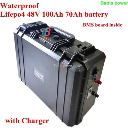 Lifepo4 48V 100Ah 70Ah lithium battery 150A BMS for 7200w Scooter boat motor inverter Boat Plane Car Waterproof +10A charger