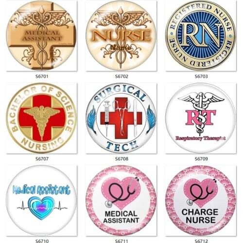 Nurse RN 10pcs mixed 12mm/18mm/20mm/25mm Round photo glass cabochon demo flat back Making findings S6701