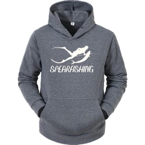 Fashion Loose Long Sleeve Casual Cotton O-Neck Hoodies Vintage Spearfishing Print Hoodie Autumn Winter Men Pocket Sweatshirt