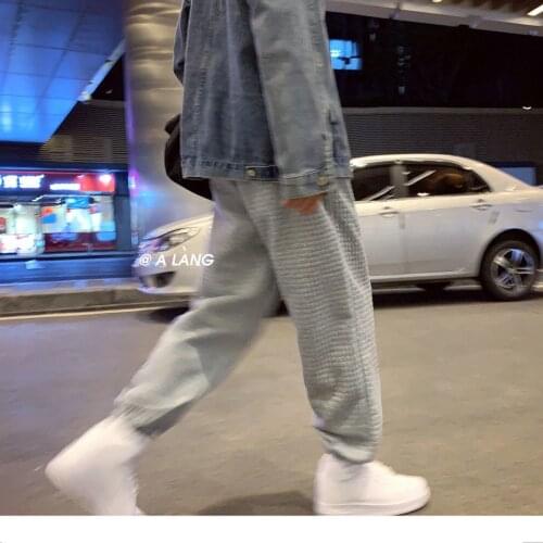 Male Loose Casual Pants Trousers Autumn Winter Warm Waffle Sweatpants for Men Black Gray Mens Joggers Korean