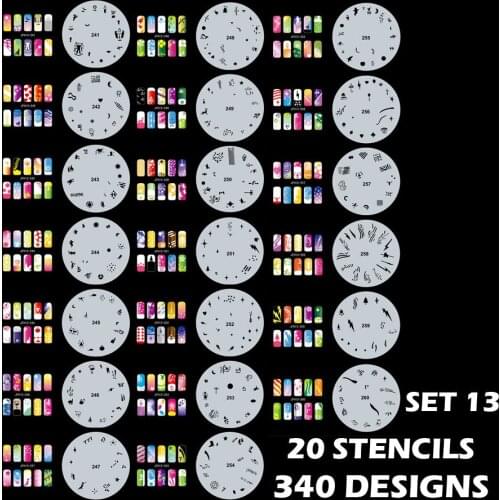 340 DESIGNS Airbrush Nail Art STENCIL Template Kit Paint stamp tool stamping plate image manicure plates Paint 20 Sheets /lot